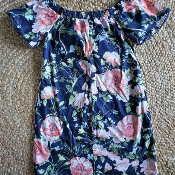 A. Byer Floral Short Blue Sleeve Dress Small - Picture 6 of 6